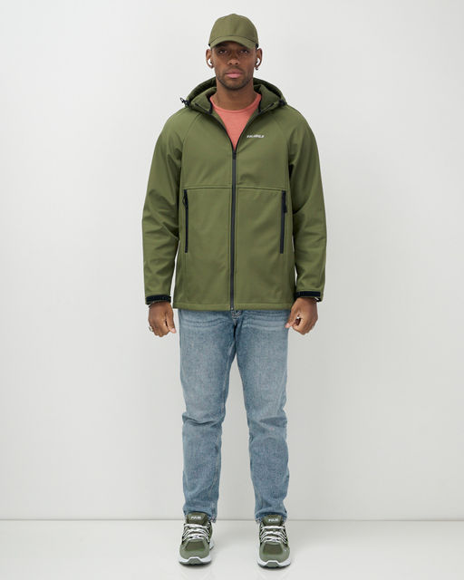 Ветровка спортивная мужская с капюшоном softshell цвета хаки 9563Kh