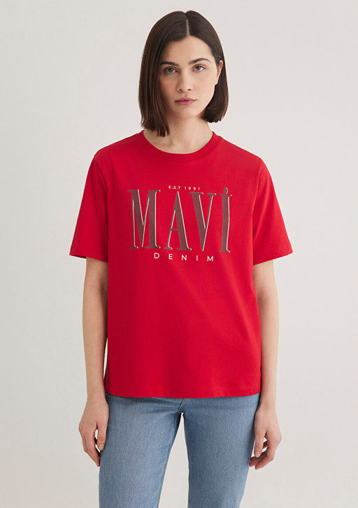 Mavi Logo Bask?l? K?rm?z? Tisort  фото 4