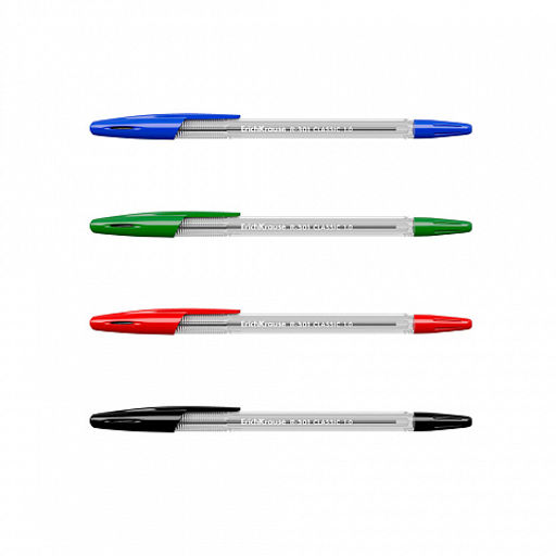Цена за 24 шт. Набор из 4 ручек шариковых ErichKrause R-301 Stick Classic 1.0, цвет чернил: синий, черный, красный, зеленый (в пакете)