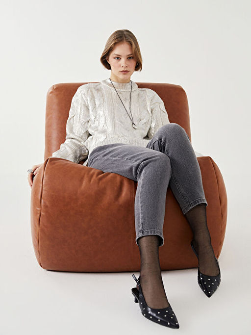 Yar?m Bal?k?? Yaka Parlak G?r?n?ml? Kad?n Triko Kazak