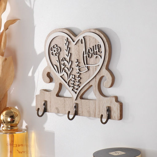 Настенные крючки декоративные Ажурное сердце с растениями, дерево, 2.5?14.5?11.5 см