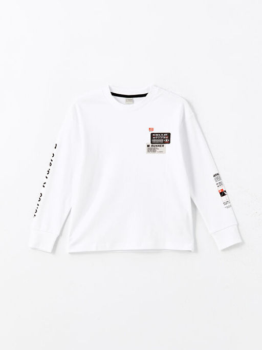 Bisiklet Yaka Uzun Kollu Bask?l? Erkek ?ocuk Ti??rt