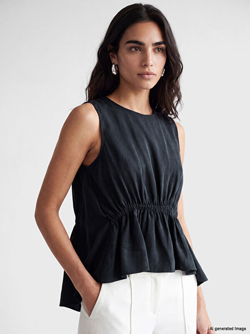 Bisiklet Yaka Peplum Bluz