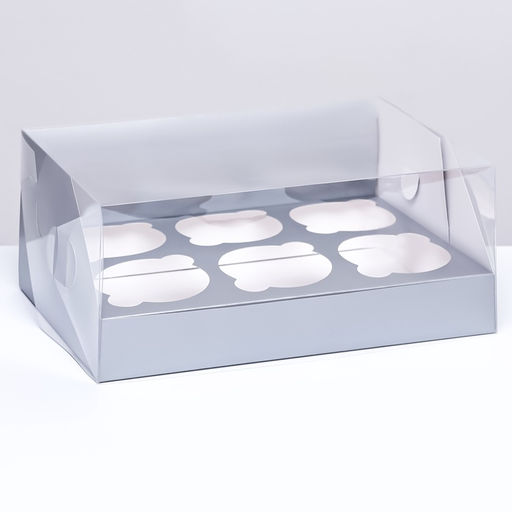 Цена за 2 шт. Коробка для 6 капкейков 23.5×16×10 см, серебро