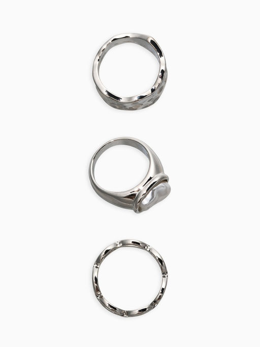 Набор колец 3 шт "Новый стиль" жемчуг,цепь, размер МИКС, цвет белый в серебре