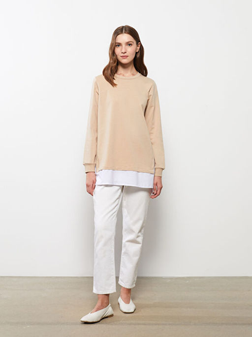 Bisiklet Yaka D?z Uzun Kollu Kad?n Sweatshirt Tunik