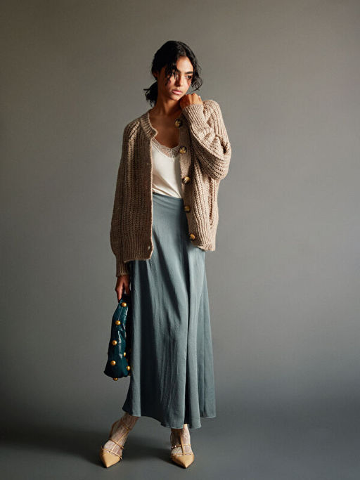 Beli Fermuarl? Saten Kad?n Etek