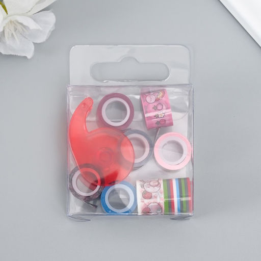 Цена за 2 шт. Клейкая лента декоративная с держателем, набор 8 шт., ш. 1.2 см, дл. 2.8 м, МИКС