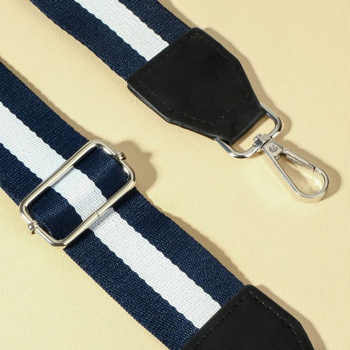 Ручка для сумки, стропа с кожаной вставкой, 139±3×3.8 см, синяя, белая