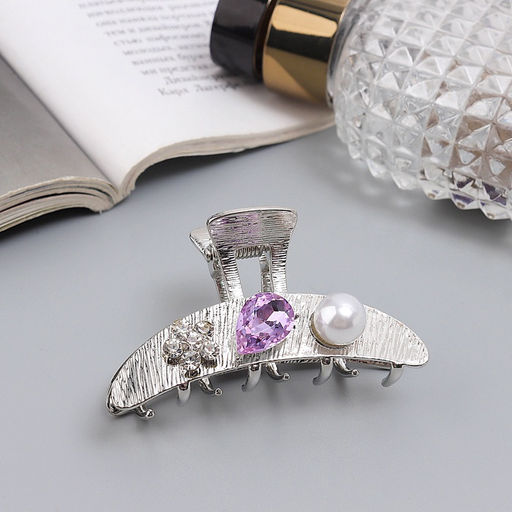 Цена за 6 шт. Крабик для волос «Либерти галант», дуга, 6 см, серебро