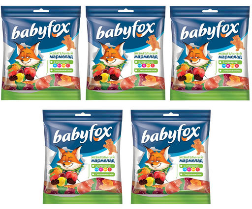 Цена за 5 шт.BabyFox, мармелад жевательный с соком ягод и фруктов, 70 г  фото 2