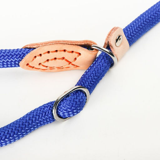 Поводок-удавка 150 х 1,2 см, полиэстер и натуральная кожа, синий - Пижон фото 5