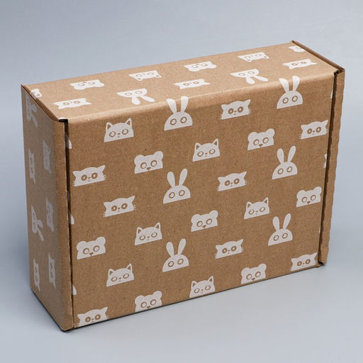 Коробка подарочная сборная, упаковка, «Зверята», бурый, 27 х 21 х 9 см