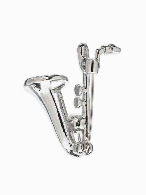 Брошь «Саксофон», музыка, жемчуг, цвет белый в серебре