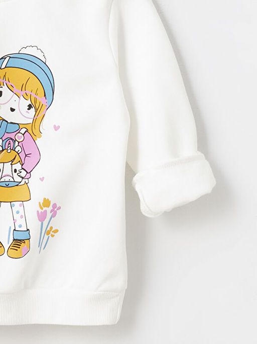 Bisiklet Yaka Uzun Kollu Bask?l? K?z Bebek Sweasthirt