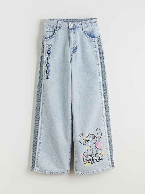 Wideleg Stitch Bask?l? K?z ?ocuk Jean Pantolon