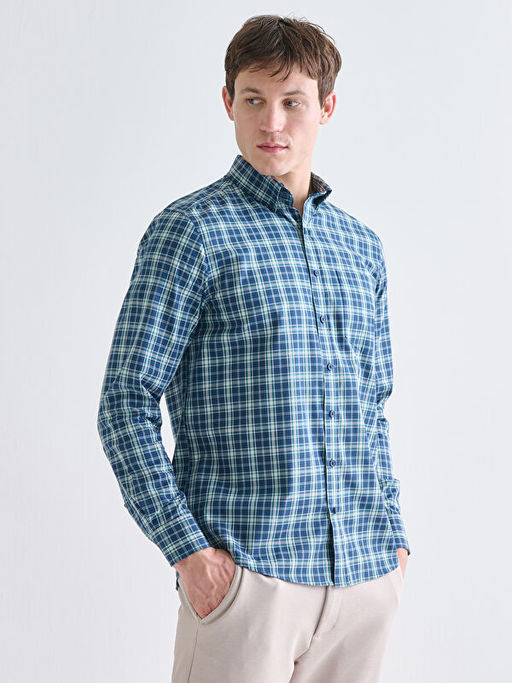 Regular Fit Uzun Kollu Ekose Poplin Erkek G?mlek