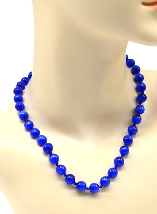 Бусы из кошачьего глаза шарик 10мм цв.синий яркий, 45см