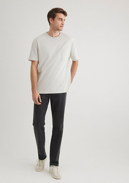 Cep Detayl? Gri Basic Tisort - Mavi фото 2