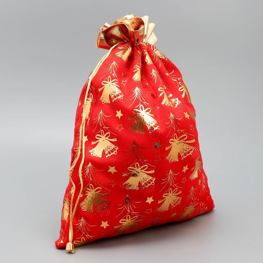 Цена за 5 шт. Мешочек подарочный плюш Новогодние колокола, колокольчик, тиснение, 30 х 40 см +/- 1.5 см - Дарите счастье фото 2