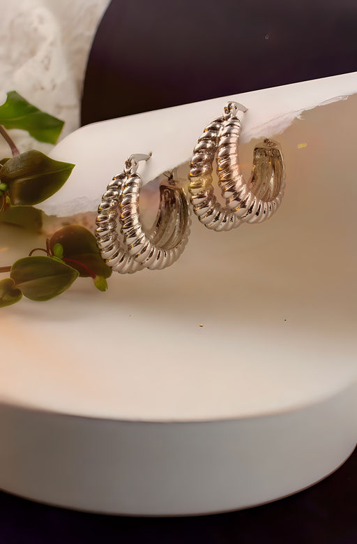 Серьги двойные кольца Рифленые + Подарок