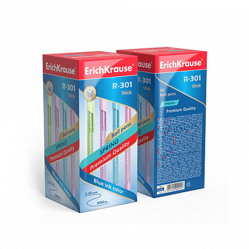 Цена за 50 шт. Ручка шариковая ErichKrause R-301 Stick Spring 0.7, цвет чернил синий (в коробке по 50 шт.)  фото 4