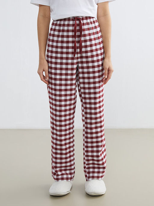 Beli Lastikli Ekose Kad?n Pijama Alt?