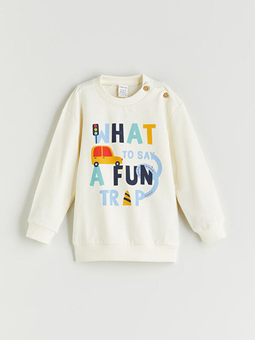 Bisiklet Yaka Bask?l? Erkek Bebek Sweatshirt ve E?ofman Alt 2li