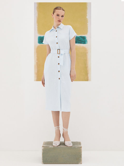 Льняной сарафан с поясом 422.050098/Бежевый - Seven senses фото 7