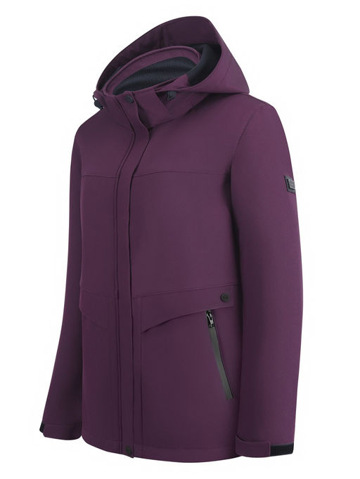 Ветровка женская софтшелл виндстоппер с капюшоном спортивная темно-фиолетового цвета 9616_1TF