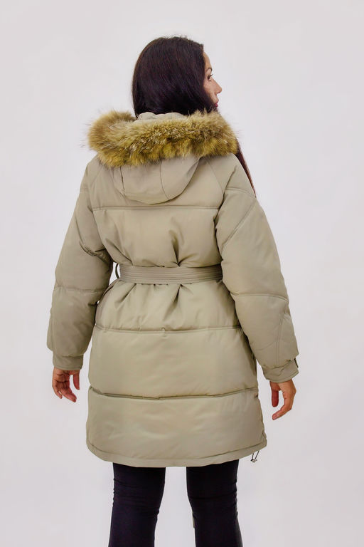 Зимняя куртка на поясе с натуральным мехом арт. 23226