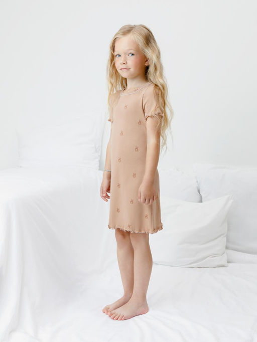 К 1180/нежный бежевый,маленькие мишки сорочка ночная для дев