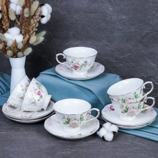 Цена за 1 шт. Чайный набор 12 предметов 250 мл на ножке / RS/12-FY22004 Grey /уп 8/ - ГалеонТрейд фото 2