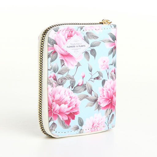 Кошелёк женский Цветы, маленький, на молнии, голубой