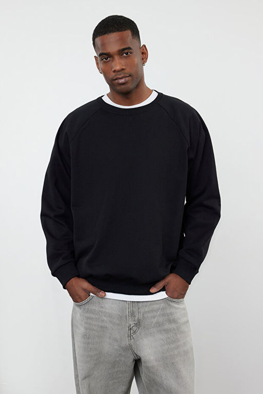 Siyah Oversize/Geni_ Kesim __i Polar/S_cak Tutan Reglan Kol Sweatshirt TMNAW23SW00190 - Trendyolmilla фото 2
