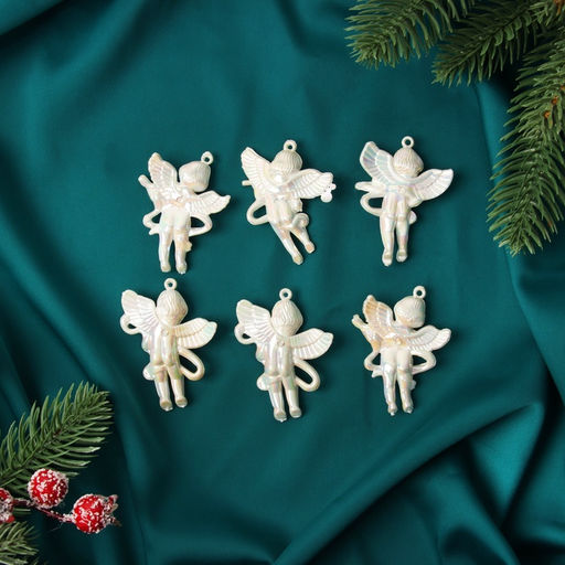 Цена за 2 шт. Ёлочная игрушка 6 шт. Ангелочки перелив 5.54 см, белый перламутр - Зимнее волшебство фото 2