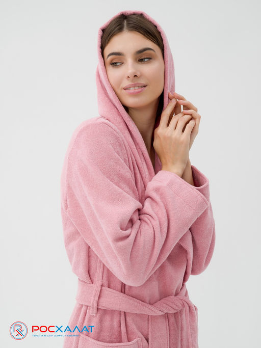 Махровый женский укороченный халат с капюшоном пудрово-розовый МЗ-01 (102) - Росхалат фото 7