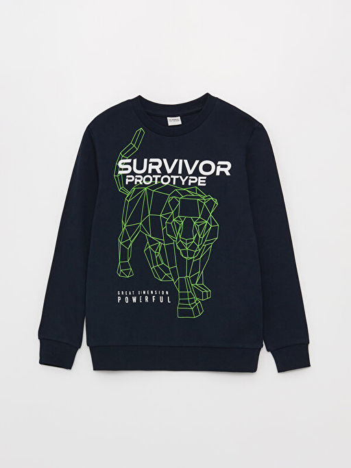 Bisiklet Yaka Bask?l? Uzun Kollu Erkek ?ocuk Ti??rt