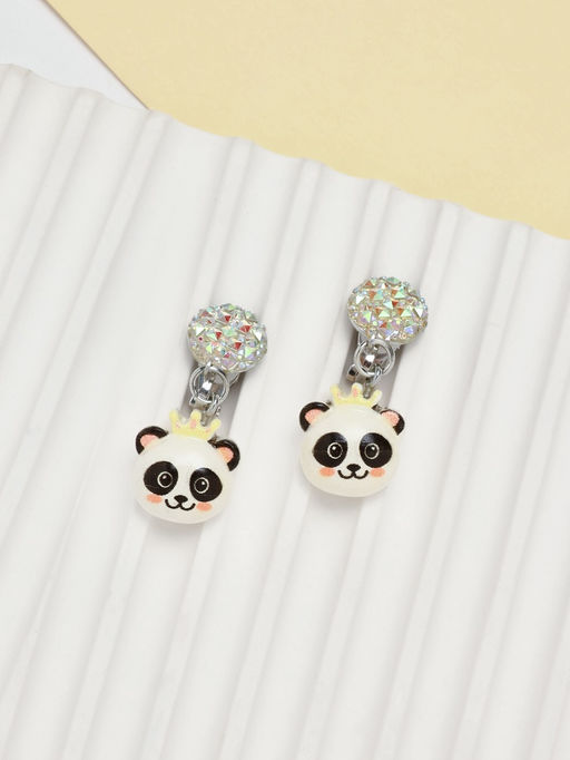 Серьги-клипсы детские «Выбражулька» панда с короной с кругом кристалл, цветные