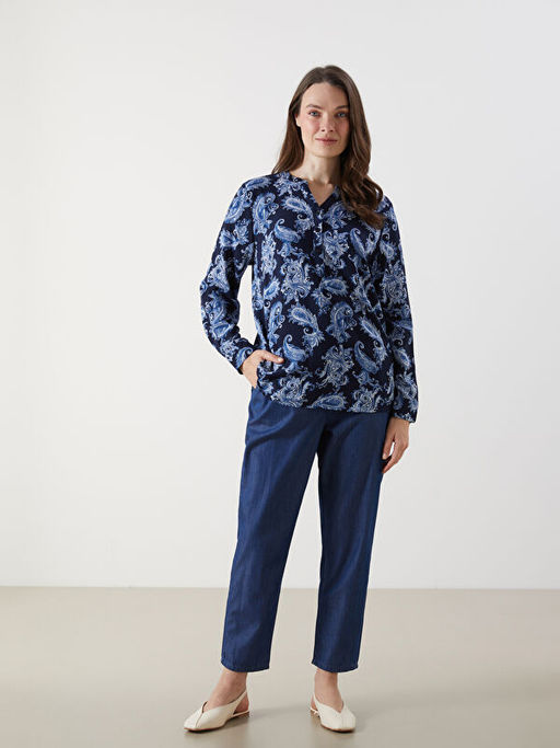 Ka??k Yaka Desenli Bluz