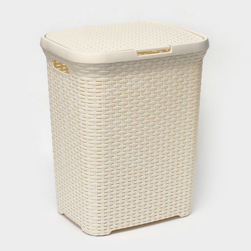 Корзина бельевая, 60 л, 34.6×44.5×56 см, с крышкой, слоновая кость