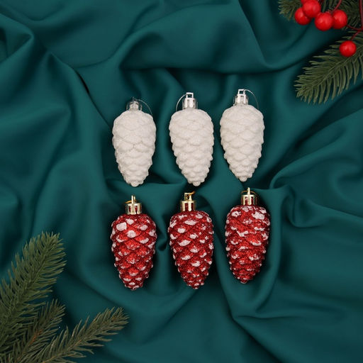 Цена за 2 шт. Ёлочные игрушки 6 шт. Шишки ассорти классик 7.53.5 см, красный белый
