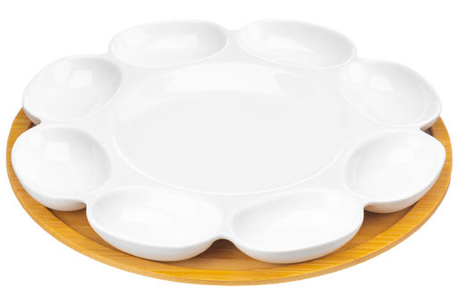 Тарелка д/фарш. яиц 23*23*1,5 см Айсберг + бамбук. подставка - Elan gallery фото 6