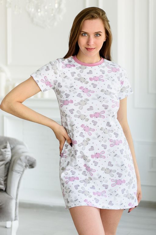 Ночная сорочка подростковая из интерлока Ласка зайчики розовый - Амадэль фото 5