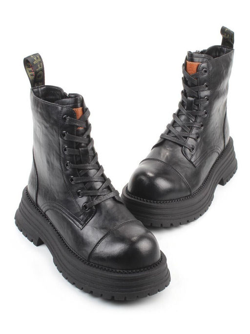 01-A13-1 BLACK Ботинки демисезонные женские (натуральная кожа)