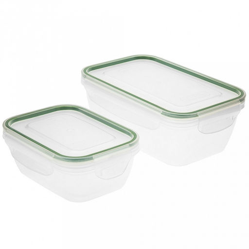 Контейнер из полипропилена "Fresh Loсk" набор 2шт: 0,47л - 13х10х4,5см, 1л - 18х11,5х6,5см, герметичный, силиконовый уплотнитель, ручки-клипсы, прозрачный, подходит для СВЧ (Россия)