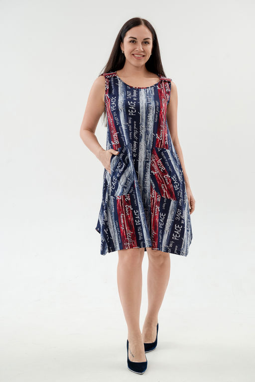 Платье женское из кулирки Кэтрин сине-красный макси - Амадэль фото 3