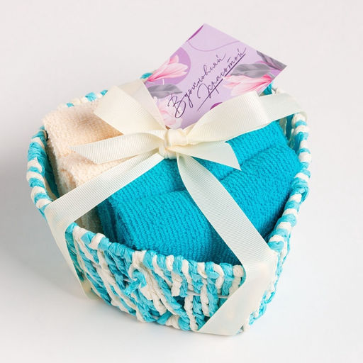 Салфетки махровые декоративные Этель. Сердечко, 4 шт., 30?30 см, хлопок 100%, голубые  фото 3