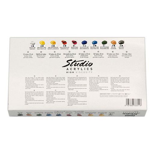 Краска акриловая PEBEO набор Studio Acrylics с кистью 10 цв. х 20 мл 833311