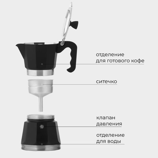 Подарочный набор Magistro Blackout, 2 предмета: гейзерная кофеварка, капучинатор, 300 мл, чёрная
